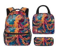 ewndhtse School Backpack Set with Lunch Bag Pencil Case, 3 Pcs School Book Bags Set Travel Backpack Casual Daypack for Teens Girls Boys Primary Junior Middle - Octopus Starry