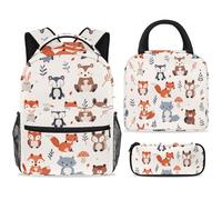 ewndhtse School Backpack Set with Lunch Bag Pencil Case, 3 Pcs School Book Bags Set Travel Backpack Casual Daypack for Teens Girls Boys Primary Junior Middle - Autumn Animals