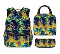 ewndhtse School Backpack Set with Lunch Bag Pencil Case, 3 Pcs School Book Bags Set Travel Backpack Casual Daypack for Teens Girls Boys Primary Junior Middle - Coconut Leaves