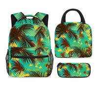 ewndhtse School Backpack Set with Lunch Bag Pencil Case, 3 Pcs School Book Bags Set Travel Backpack Casual Daypack for Teens Girls Boys Primary Junior Middle - Coconut Leaves