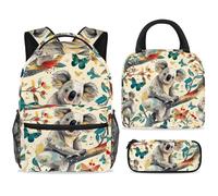 ewndhtse School Backpack Set with Lunch Bag Pencil Case, 3 Pcs School Book Bags Set Travel Backpack Casual Daypack for Teens Girls Boys Primary Junior Middle - Koala Butterfly