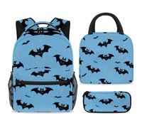 ewndhtse School Backpack Set with Lunch Bag Pencil Case, 3 Pcs School Book Bags Set Travel Backpack Casual Daypack for Teens Girls Boys Primary Junior Middle - Halloween Bats