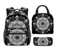 ewndhtse School Backpack Set with Lunch Bag Pencil Case, 3 Pcs School Book Bags Set Travel Backpack Casual Daypack for Teens Girls Boys Primary Junior Middle - Black Mandala