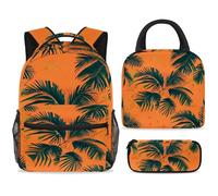 ewndhtse School Backpack Set with Lunch Bag Pencil Case, 3 Pcs School Book Bags Set Travel Backpack Casual Daypack for Teens Girls Boys Primary Junior Middle - Coconut Leaves
