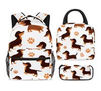 ewndhtse School Backpack Set with Lunch Bag Pencil Case, 3 Pcs School Bookbags Set Travel Rucksack Casual Daypack for Teens Girls Boys Primary Junior Middle - Dachshund Dogs Pawprints