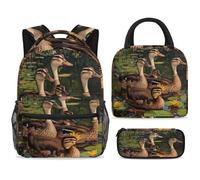 ewndhtse School Backpack Set with Lunch Bag Pencil Case, 3 Pcs School Bookbags Set Travel Rucksack Casual Daypack for Teens Girls Boys Primary Junior Middle - Indian Runner Ducks Swims on Water