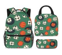 ewndhtse School Backpack Set with Lunch Bag Pencil Case, 3 Pcs School Bookbags Set Travel Rucksack Casual Daypack for Teens Girls Boys Primary Junior Middle - Football Basketball
