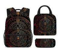 ewndhtse School Backpack Set with Lunch Bag Pencil Case, 3 Pcs School Bookbags Set Travel Rucksack Casual Daypack for Teens Girls Boys Primary Junior Middle - Bill Cipher Wheel Zodiac
