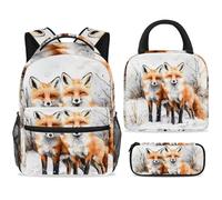 ewndhtse School Backpack Set with Lunch Bag Pencil Case, 3 Pcs School Bookbags Set Travel Rucksack Casual Daypack for Teens Girls Boys Primary Junior Middle - Two Fox Standing on Snow