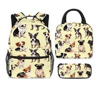 ewndhtse School Backpack Set with Lunch Bag Pencil Case, 3 Pcs School Bookbags Set Travel Rucksack Casual Daypack for Teens Girls Boys Primary Junior Middle - Various of Cute Dogs