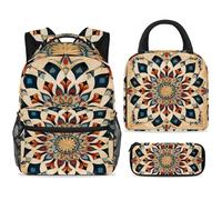 ewndhtse School Backpack Set with Lunch Bag Pencil Case, 3 Pcs School Bookbags Set Travel Rucksack Casual Daypack for Teens Girls Boys Primary Junior Middle - Mandala Floral