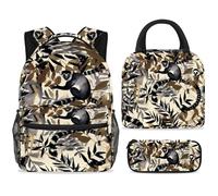 ewndhtse School Backpack Set with Lunch Bag Pencil Case, 3 Pcs School Bookbags Set Travel Rucksack Casual Daypack for Teens Girls Boys Primary Junior Middle - Wild Grey Lemurs
