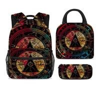 ewndhtse School Backpack Set with Lunch Bag Pencil Case, 3 Pcs School Bookbags Set Travel Rucksack Casual Daypack for Teens Girls Boys Primary Junior Middle - Bill Cipher Wheel Zodiac