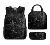 ewndhtse School Backpack Set with Lunch Bag Pencil Case, 3 Pcs School Bookbags Set Travel Rucksack Casual Daypack for Teens Girls Boys Primary Junior Middle - Spoooky Spiderweb