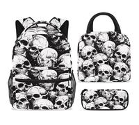 ewndhtse School Backpack Set with Lunch Bag Pencil Case, 3 Pcs School Bookbags Set Travel Rucksack Casual Daypack for Teens Girls Boys Primary Junior Middle - Human Dead Skulls