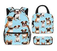 ewndhtse School Backpack Set with Lunch Bag Pencil Case, 3 Pcs School Bookbags Set Travel Rucksack Casual Daypack for Teens Girls Boys Primary Junior Middle - Bulldogs and Jack Russell Terrier