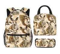 ewndhtse School Backpack Set with Lunch Bag Pencil Case, 3 Pcs School Bookbags Set Travel Rucksack Casual Daypack for Teens Girls Boys Primary Junior Middle - Kangaroos and a Baby