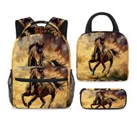 ewndhtse School Backpack Set with Lunch Bag Pencil Case, 3 Pcs School Bookbags Set Travel Rucksack Casual Daypack for Teens Girls Boys Primary Junior Middle - a Horse in The Desert