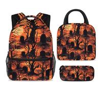 ewndhtse School Backpack Set with Lunch Bag Pencil Case, 3 Pcs School Bookbags Set Travel Rucksack Casual Daypack for Teens Girls Boys Primary Junior Middle - Dead Tree Graves Full Moon