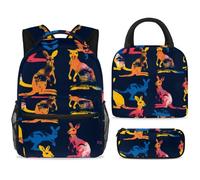ewndhtse School Backpack Set with Lunch Bag Pencil Case, 3 Pcs School Bookbags Set Travel Rucksack Casual Daypack for Teens Girls Boys Primary Junior Middle - Coloful Kangaroos