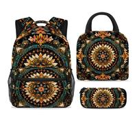 ewndhtse School Backpack Set with Lunch Bag Pencil Case, 3 Pcs School Bookbags Set Travel Rucksack Casual Daypack for Teens Girls Boys Primary Junior Middle - Vintage Mandala Flower
