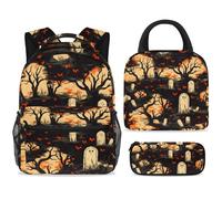ewndhtse School Backpack Set with Lunch Bag Pencil Case, 3 Pcs School Bookbags Set Travel Rucksack Casual Daypack for Teens Girls Boys Primary Junior Middle - Halloween Dead Tree Graveyard