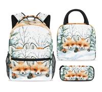 ewndhtse School Backpack Set with Lunch Bag Pencil Case, 3 Pcs School Bookbags Set Travel Rucksack Casual Daypack for Teens Girls Boys Primary Junior Middle - Cute Little Foxes