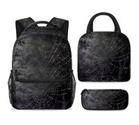 ewndhtse School Backpack Set with Lunch Bag Pencil Case, 3 Pcs School Bookbags Set Travel Rucksack Casual Daypack for Teens Girls Boys Primary Junior Middle - Spooky Spider Web