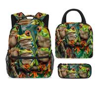 ewndhtse School Backpack Set with Lunch Bag Pencil Case, 3 Pcs School Bookbags Set Travel Rucksack Casual Daypack for Teens Girls Boys Primary Junior Middle - Three Tree Frogs