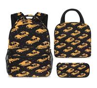 ewndhtse School Backpack Set with Lunch Bag Pencil Case, 3 Pcs School Bookbags Set Travel Rucksack Casual Daypack for Teens Girls Boys Primary Junior Middle - Taxi Car on Black