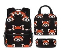 ewndhtse School Backpack Set with Lunch Bag Pencil Case, 3 Pcs School Bookbags Set Travel Rucksack Casual Daypack for Teens Girls Boys Primary Junior Middle - Cute Little Red Panda