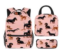 ewndhtse School Backpack Set with Lunch Bag Pencil Case, 3 Pcs School Bookbags Set Travel Rucksack Casual Daypack for Teens Girls Boys Primary Junior Middle - Black Brown Dogs