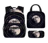 ewndhtse School Backpack Set with Lunch Bag Pencil Case, 3 Pcs School Bookbags Set Travel Rucksack Casual Daypack for Teens Girls Boys Primary Junior Middle - Astrology Moon on Outer Space