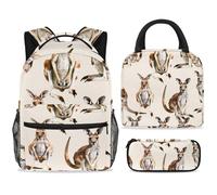ewndhtse School Backpack Set with Lunch Bag Pencil Case, 3 Pcs School Bookbags Set Travel Rucksack Casual Daypack for Teens Girls Boys Primary Junior Middle - Kangaroos Animal