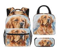 ewndhtse School Backpack Set with Lunch Bag Pencil Case, 3 Pcs School Bookbags Set Travel Rucksack Casual Daypack for Teens Girls Boys Primary Junior Middle - Watercolor Labrador
