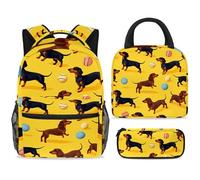 ewndhtse School Backpack Set with Lunch Bag Pencil Case, 3 Pcs School Bookbags Set Travel Rucksack Casual Daypack for Teens Girls Boys Primary Junior Middle - Dachshund Playing Baseball