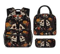 ewndhtse School Backpack Set with Lunch Bag Pencil Case, 3 Pcs School Bookbags Set Travel Rucksack Casual Daypack for Teens Girls Boys Primary Junior Middle - Mexican Sugar Skull Couple