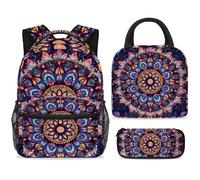 ewndhtse School Backpack Set with Lunch Bag Pencil Case, 3 Pcs School Bookbags Set Travel Rucksack Casual Daypack for Teens Girls Boys Primary Junior Middle - Henna Bohenmian Mandala
