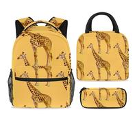 ewndhtse School Backpack Set with Lunch Bag Pencil Case, 3 Pcs School Bookbags Set Travel Rucksack Casual Daypack for Teens Girls Boys Primary Junior Middle - Giraffe on Yellow
