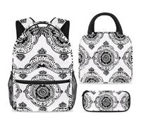 ewndhtse School Backpack Set with Lunch Bag Pencil Case, 3 Pcs School Bookbags Set Travel Rucksack Casual Daypack for Teens Girls Boys Primary Junior Middle - Bohemia Mandala Pattern