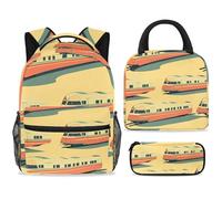 ewndhtse School Backpack Set with Lunch Bag Pencil Case, 3 Pcs School Bookbags Set Travel Rucksack Casual Daypack for Teens Girls Boys Primary Junior Middle - High Speed Rail