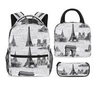 ewndhtse School Backpack Set with Lunch Bag Pencil Case, 3 Pcs School Bookbags Set Travel Rucksack Casual Daypack for Teens Girls Boys Primary Junior Middle - France Famous Architecture