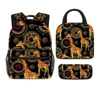 ewndhtse School Backpack Set with Lunch Bag Pencil Case, 3 Pcs School Bookbags Set Travel Rucksack Casual Daypack for Teens Girls Boys Primary Junior Middle - Mandala Floral Giraffe