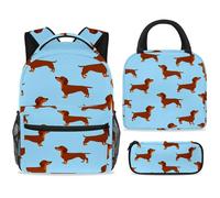 ewndhtse School Backpack Set with Lunch Bag Pencil Case, 3 Pcs School Bookbags Set Travel Rucksack Casual Daypack for Teens Girls Boys Primary Junior Middle - Dachshund Dogs