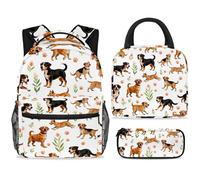 ewndhtse School Backpack Set with Lunch Bag Pencil Case, 3 Pcs School Bookbags Set Travel Rucksack Casual Daypack for Teens Girls Boys Primary Junior Middle - Dogs Playing on Garden