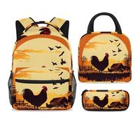 ewndhtse School Backpack Set with Lunch Bag Pencil Case, 3 Pcs School Bookbags Set Travel Rucksack Casual Daypack for Teens Girls Boys Primary Junior Middle - Farmhouse Chicken Duck Animals