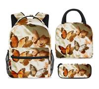 ewndhtse School Backpack Set with Lunch Bag Pencil Case, 3 Pcs School Bookbags Set Travel Rucksack Casual Daypack for Teens Girls Boys Primary Junior Middle - Butterfly in The Sun