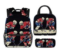 ewndhtse School Backpack Set with Lunch Bag Pencil Case, 3 Pcs School Bookbags Set Travel Rucksack Casual Daypack for Teens Girls Boys Primary Junior Middle - Rink Ice Hockey Competition
