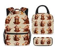 ewndhtse School Backpack Set with Lunch Bag Pencil Case, 3 Pcs School Bookbags Set Travel Rucksack Casual Daypack for Teens Girls Boys Primary Junior Middle - Funny Monkeys and Banana