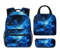 ewndhtse School Backpack Set with Lunch Bag Pencil Case, 3 Pcs School Bookbags Set Travel Rucksack Casual Daypack for Teens Girls Boys Primary Junior Middle - Blue Galaxy Starry